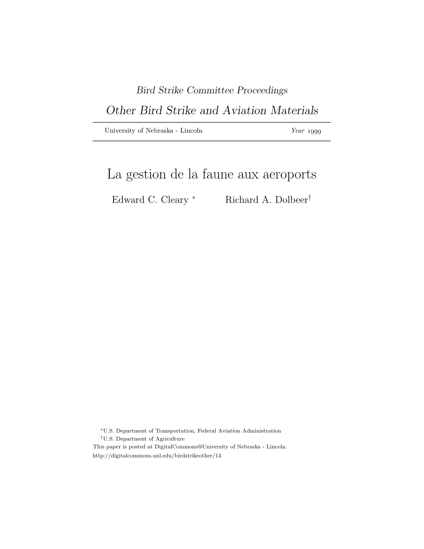 Pdf La Gestion De La Faune Aux Aeroports