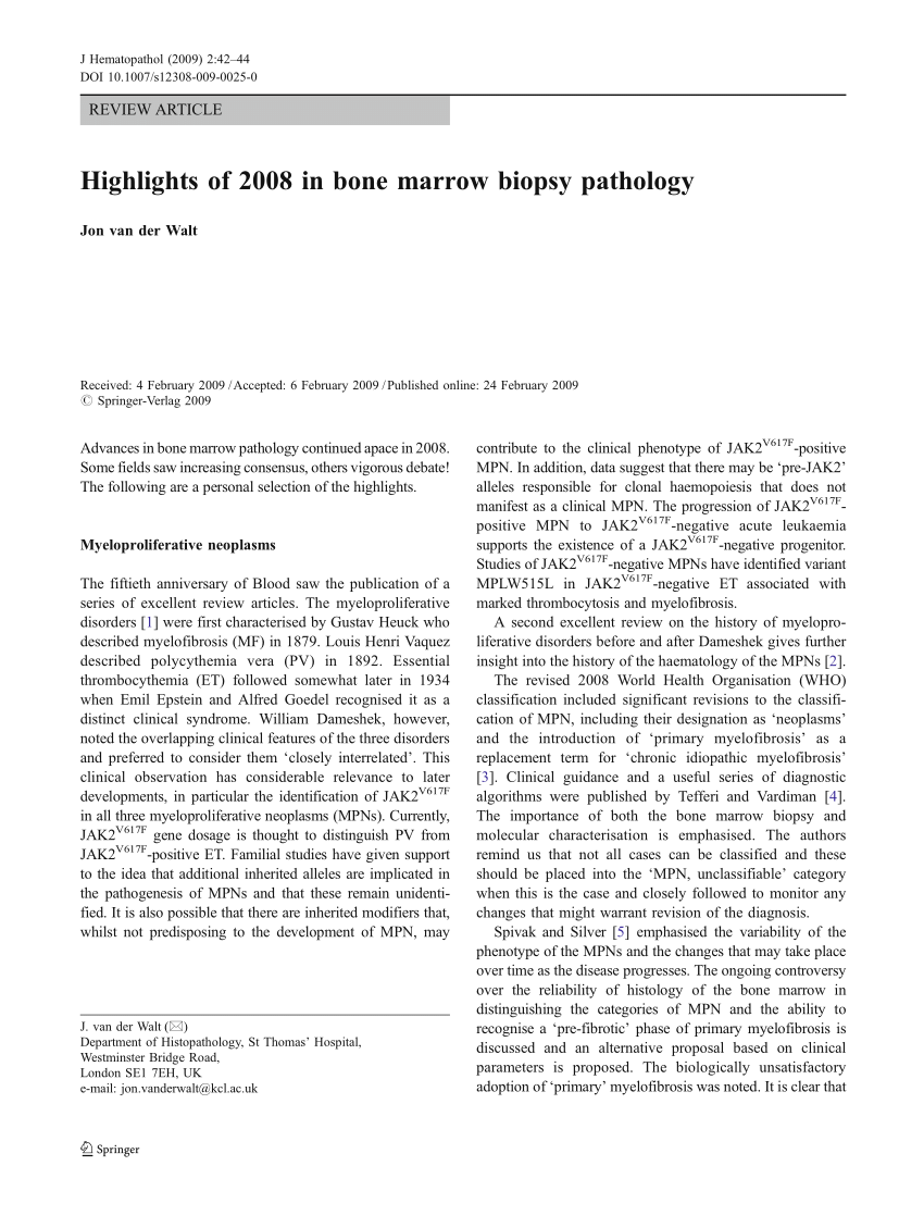 Pdf Highlights Of 2008 In Bone Marrow Biopsy Pathology 6703