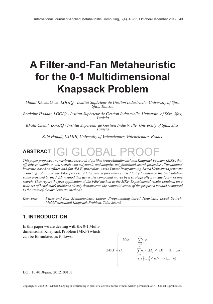 multi dimensional knapsack problem