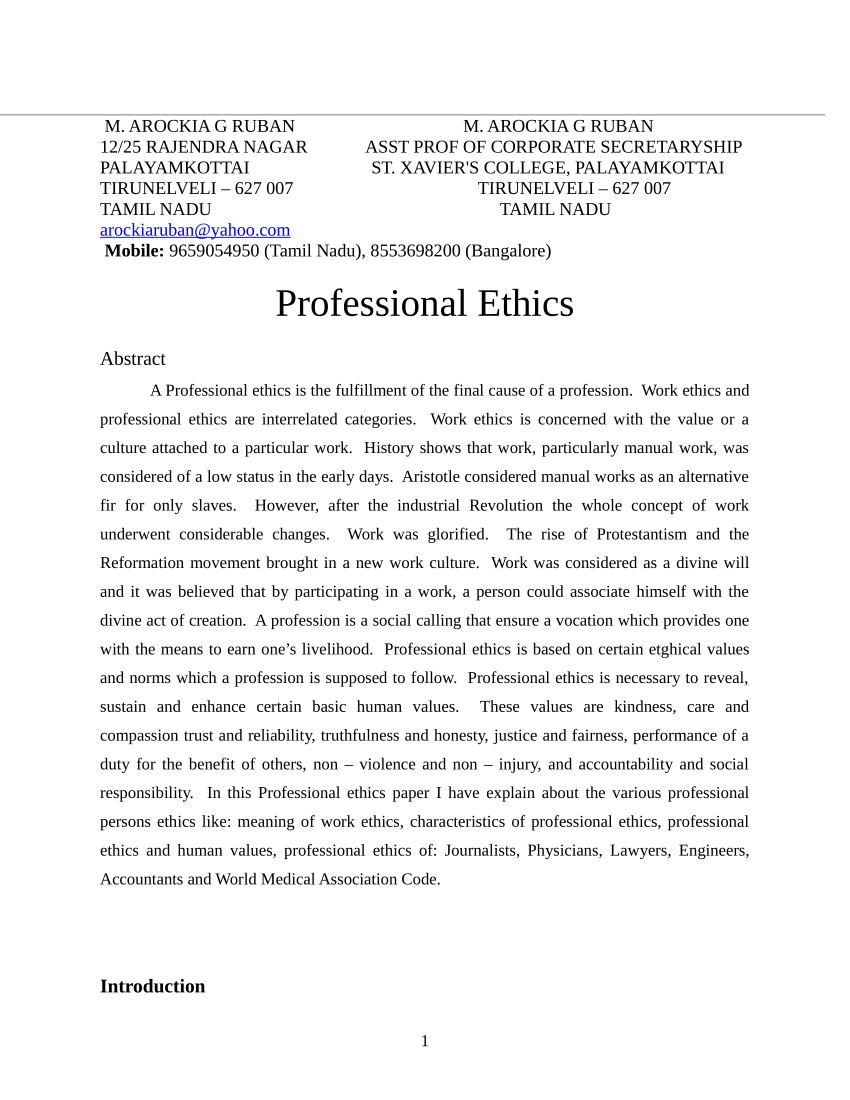 career research paper on professional ethics