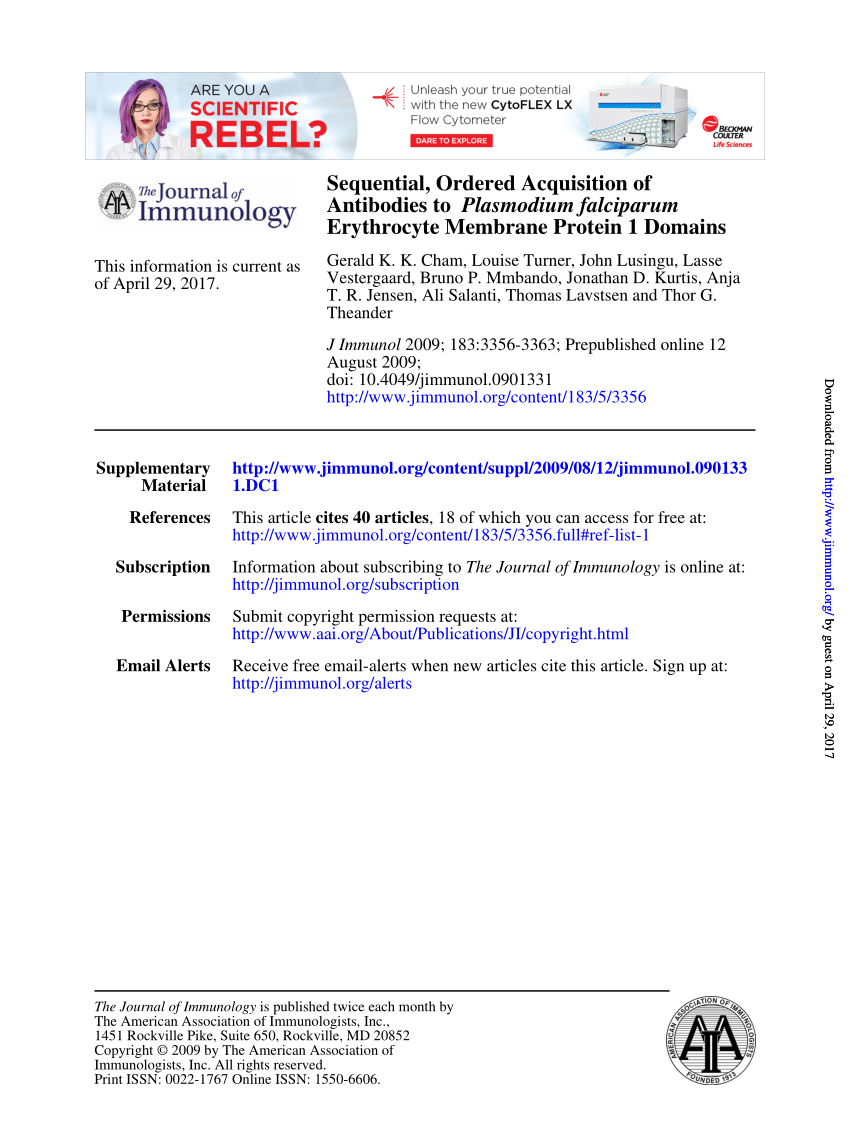 PDF) Sequential, Ordered Acquisition of Antibodies to Plasmodium 