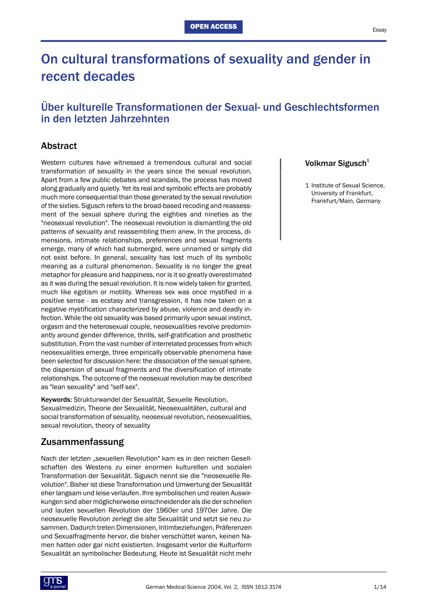 PDF) On cultural transformations of sexuality and gender in recent decades