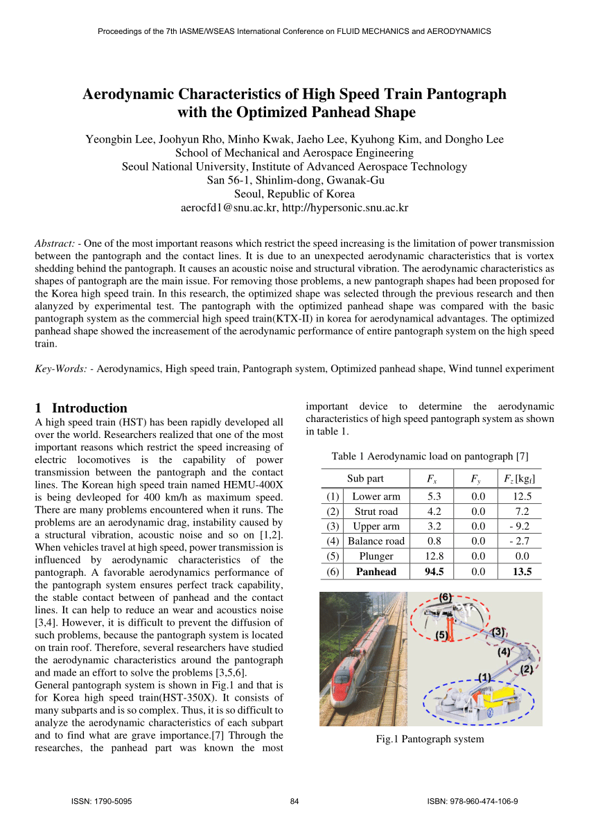 Experimental studies on the aerodynamic characteristics of a pantograph  suitable for a high-speed train - Yeongbin Lee, Joohyun Rho, Kyu Hong Kim,  Dong Ho Lee, Hyeok Bin Kwon, 2015