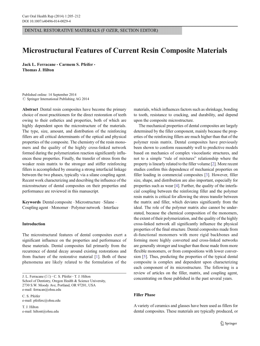 Pdf Microstructural Features Of Current Resin Composite Materials