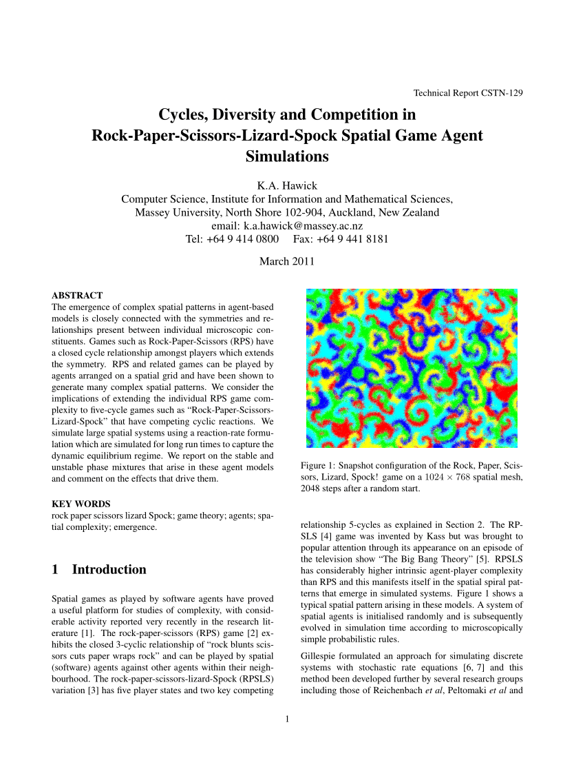 PDF) Cycles, Diversity and Competition in Rock-Paper-Scissors-Lizard-Spock  Spatial Game Agent Simulations