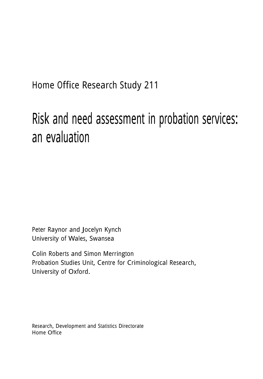 Pdf Risk And Need Assessment In Probation Services An Evaluation 