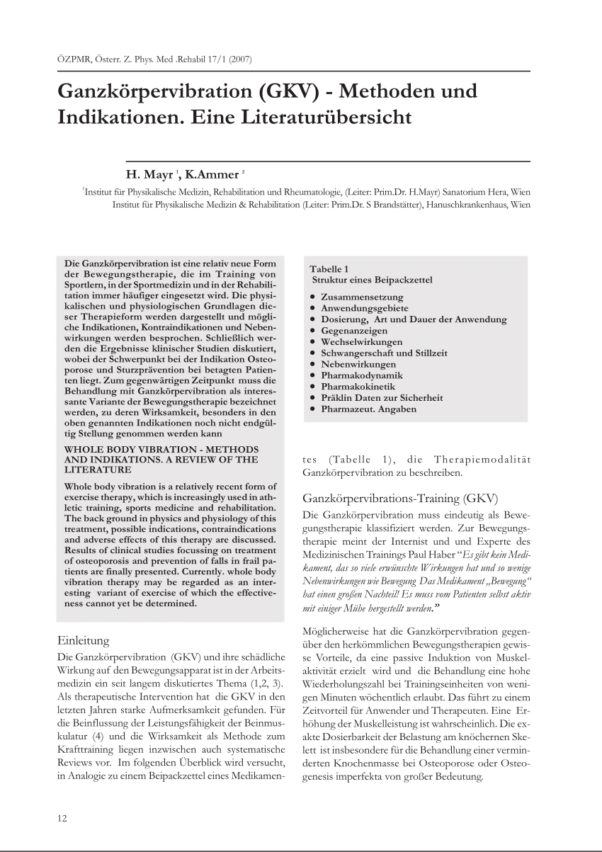 Pdf Ganzkorpervibration Gkv Methoden Und Indikationen Eine Literaturubersicht