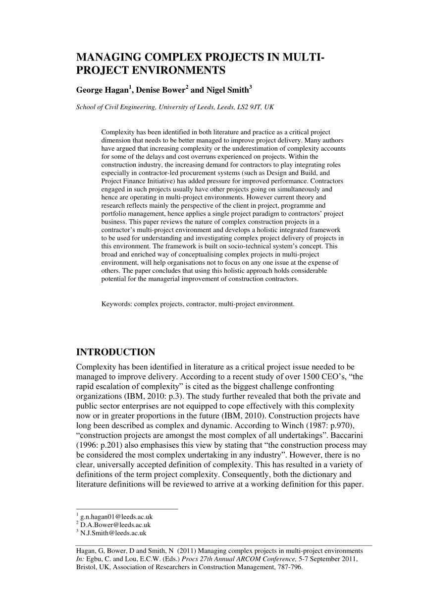 Pdf Managing Complex Projects In Multi Project Environments