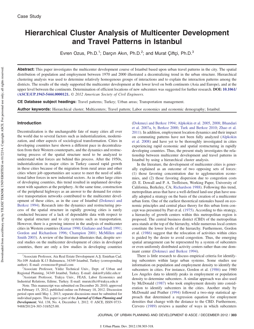 pdf hierarchical cluster analysis of multicenter development and travel patterns in istanbul