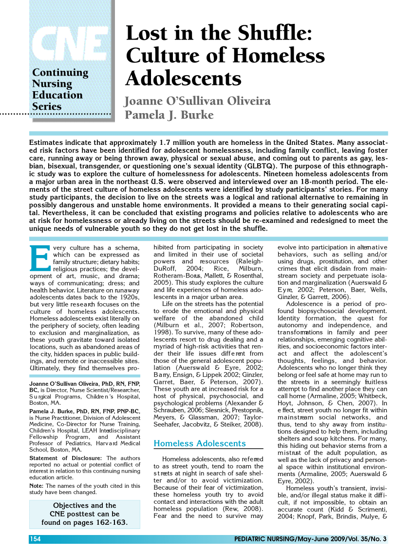 PDF) Lost in the shuffle: culture of homeless adolescents