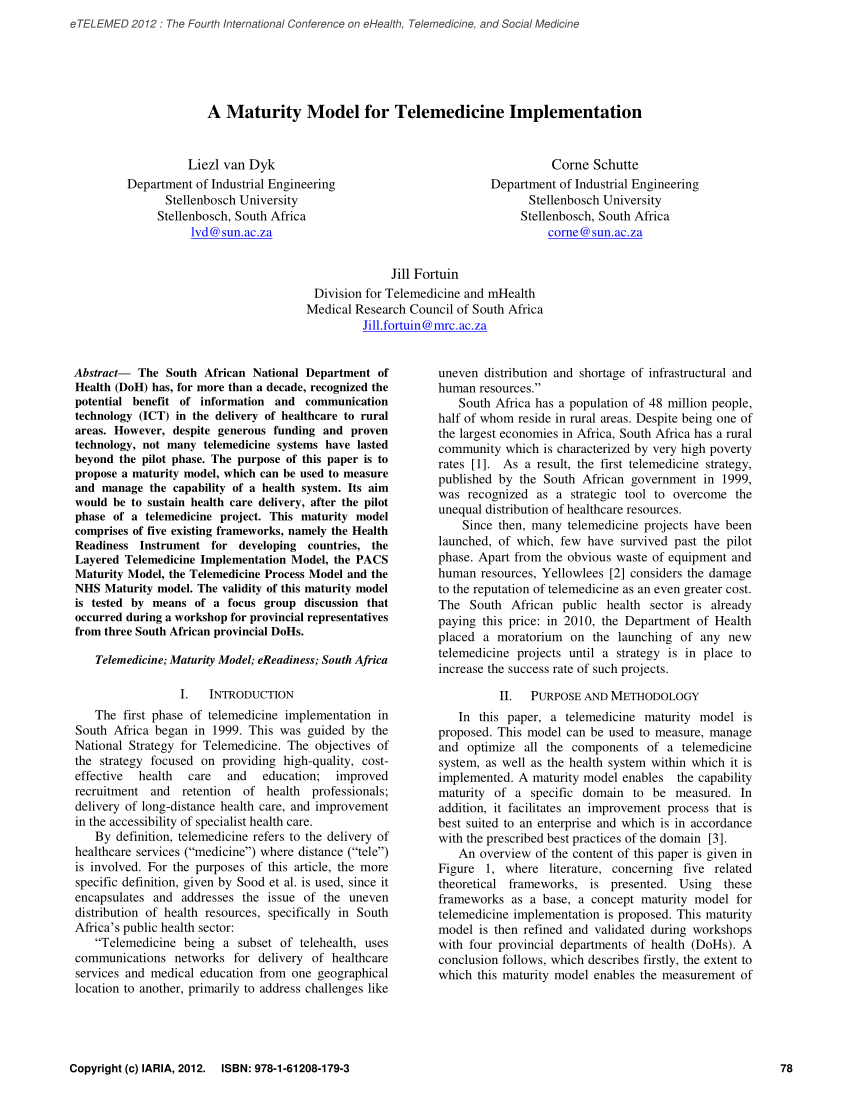 Pdf A Maturity Model For Telemedicine Implementation