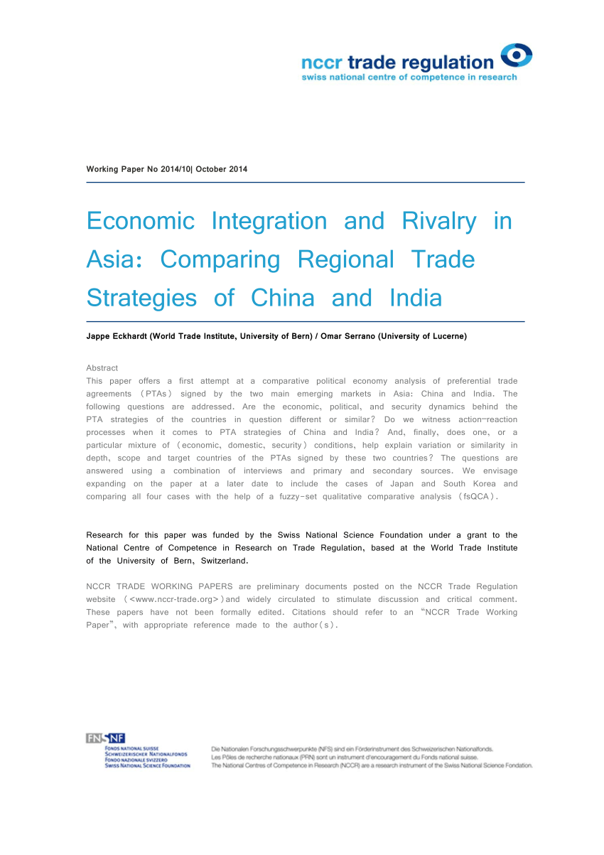 Pdf Economic Integration And Rivalry In Asia Comparing Regional Trade Strategies Of China And India
