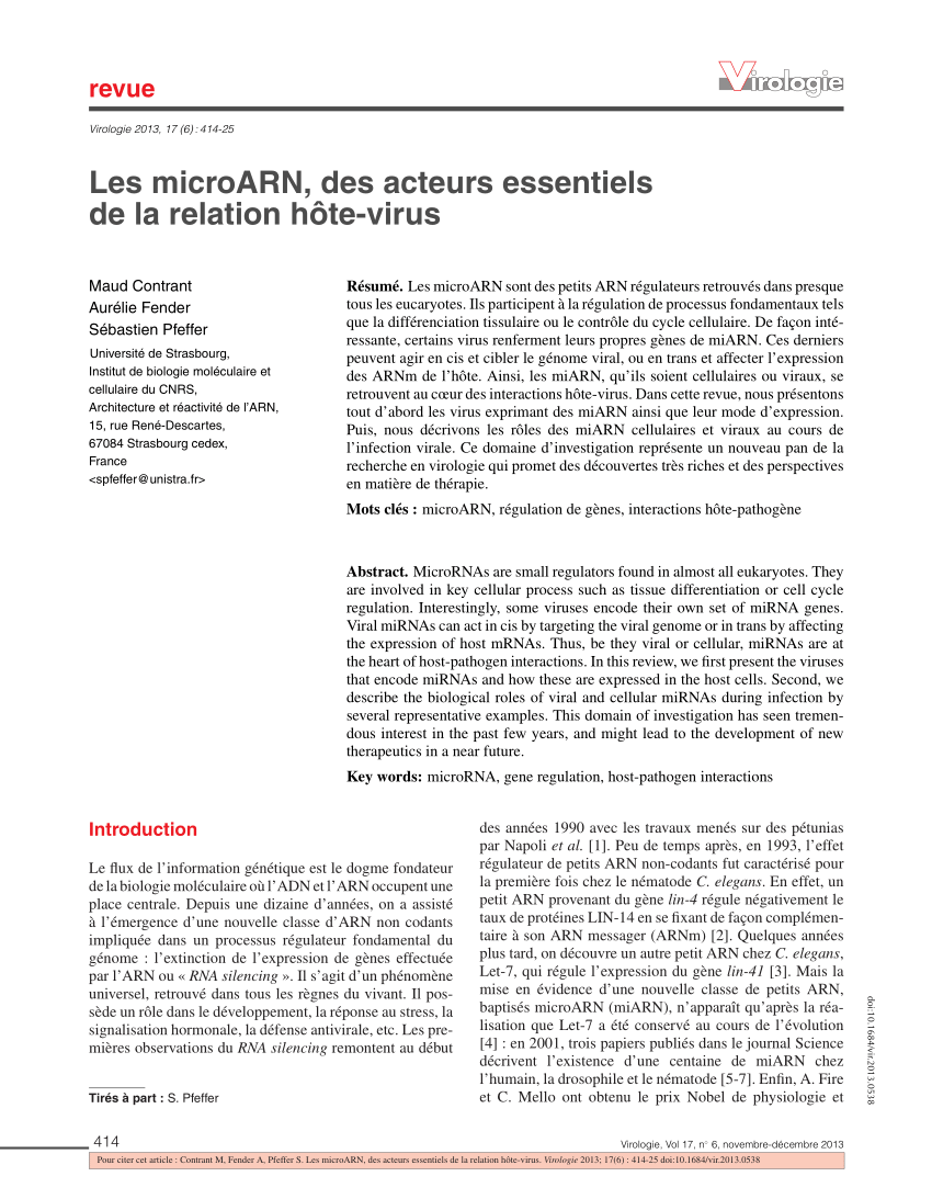 (PDF) Les microARN, des acteurs essentiels de la relation hôtevirus