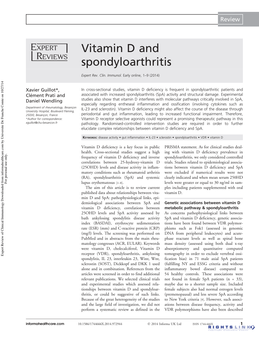 Pdf Vitamin D And Spondyloarthritis