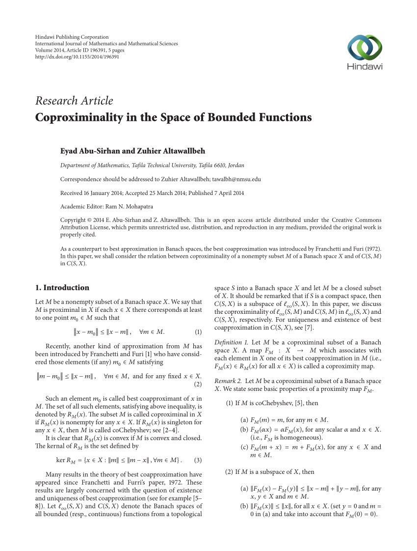 Pdf Coproximinality In The Space Of Bounded Functions