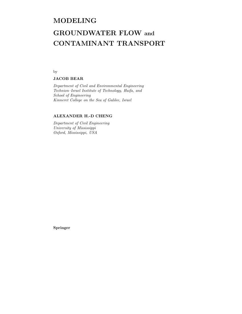 PDF) Modeling Groundwater Flow and Contaminant Transport