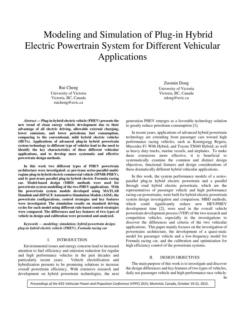 (PDF) Modeling and Simulation of a MultipleRegime PlugIn Hybrid