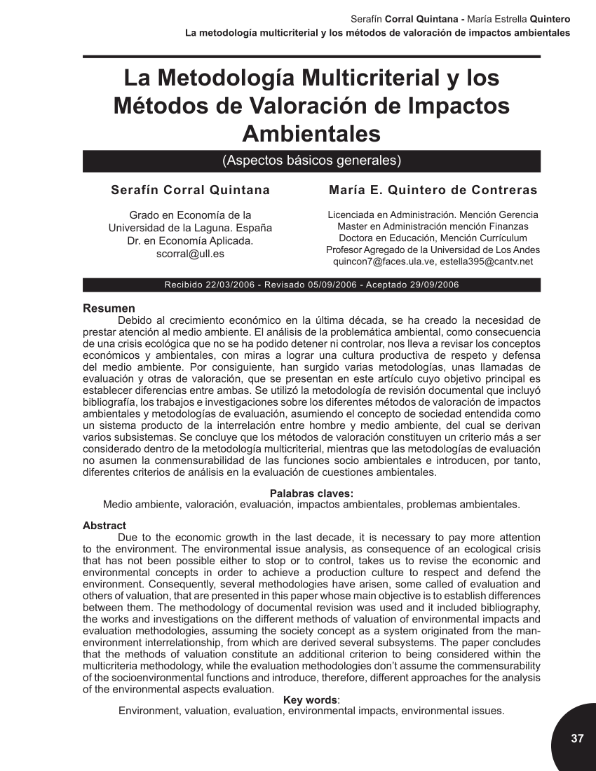 PDF) La Metodologa Multicriterial y los Mtodos de Valoracin de ...