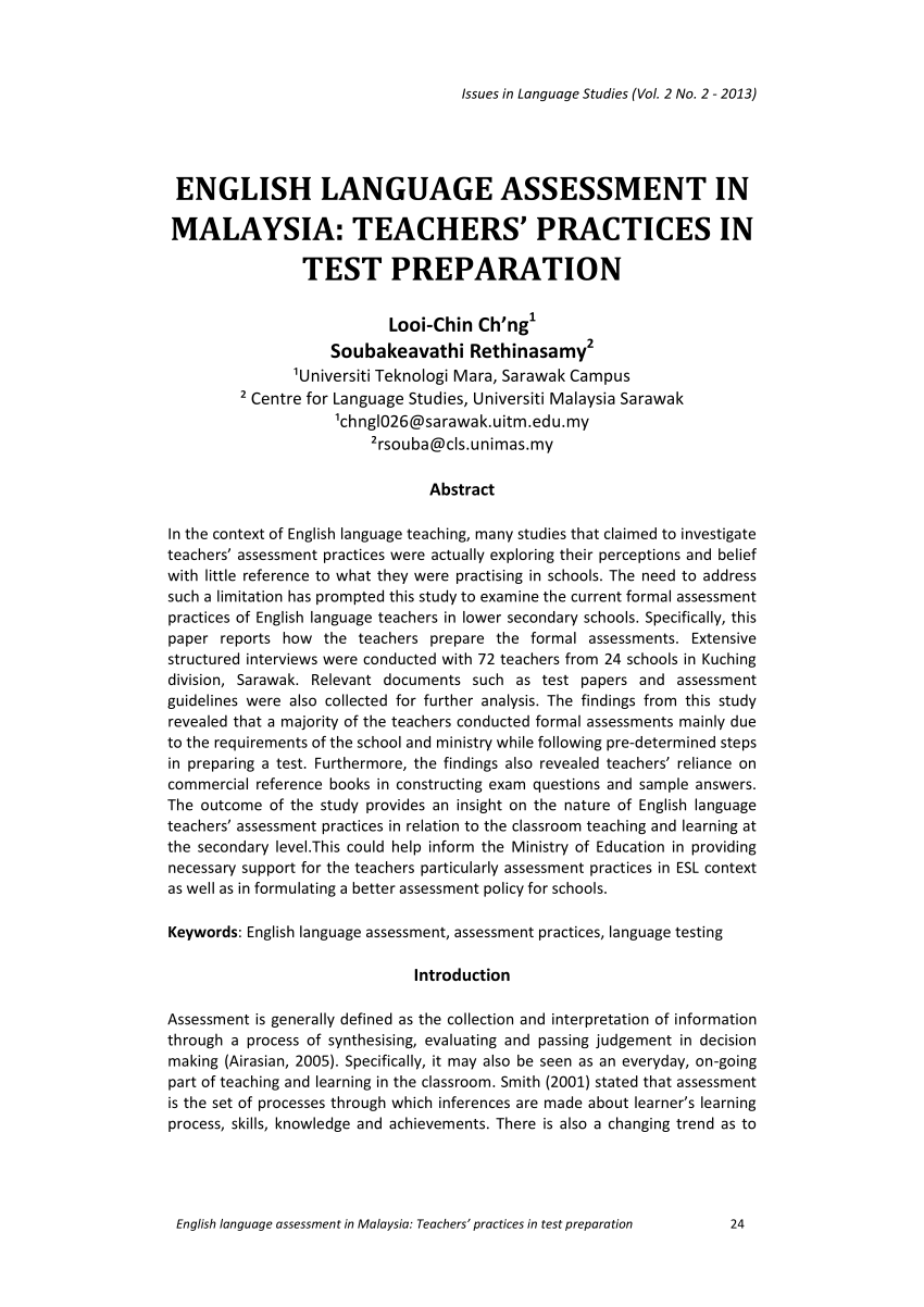 Pdf English Language Assessment In Malaysia Teachers Practices In Test Preparation