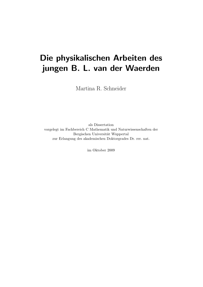PDF Die physikalischen Arbeiten des jungen B L van der Waerden