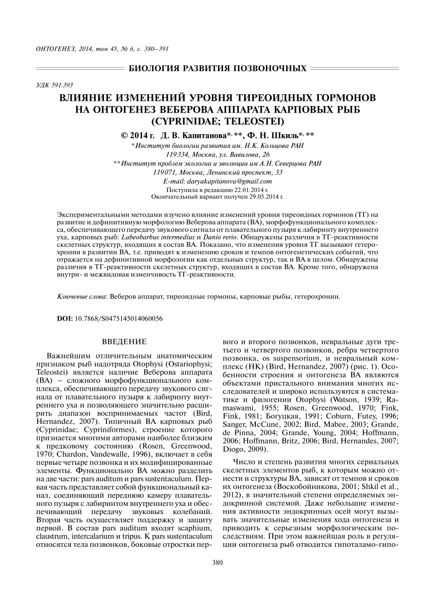 PDF) Влияние изменений уровня тиреоидных гормонов на онтогенез Веберова  аппарата карповых рыб (Cyprinidae; Teleostei)