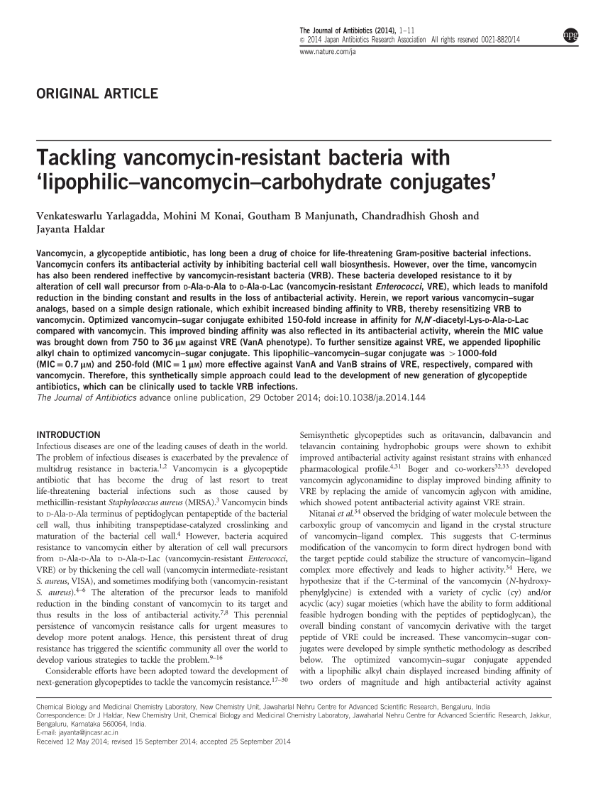 PDF Tackling vancomycin resistant bacteria with lipophilic