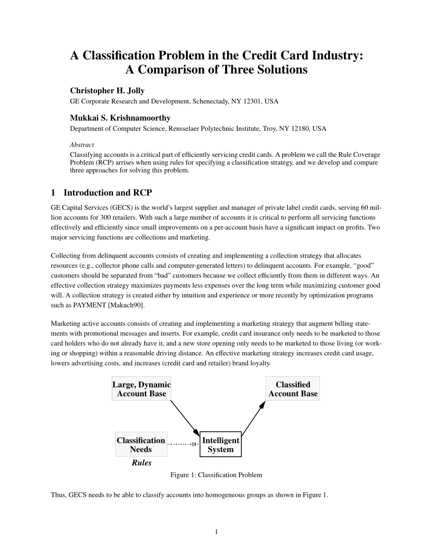 Pdf A Classification Problem In The Credit Card Industry A Comparison Of Three Solutions