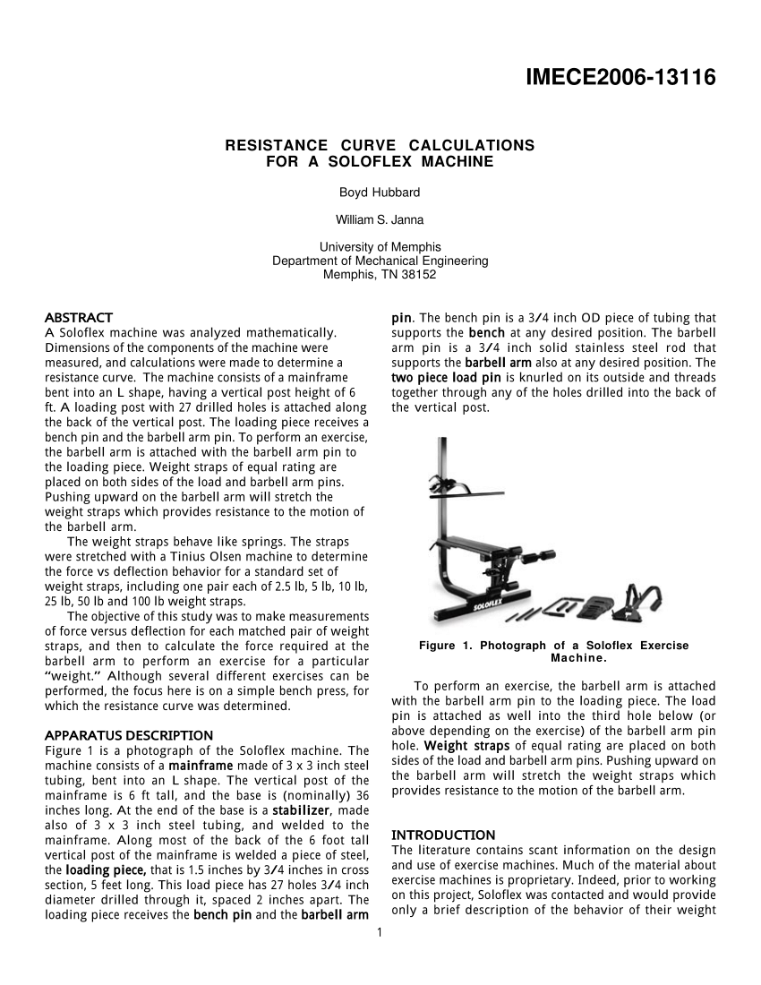 PDF) Resistance Curve Calculations for a Soloflex Machine