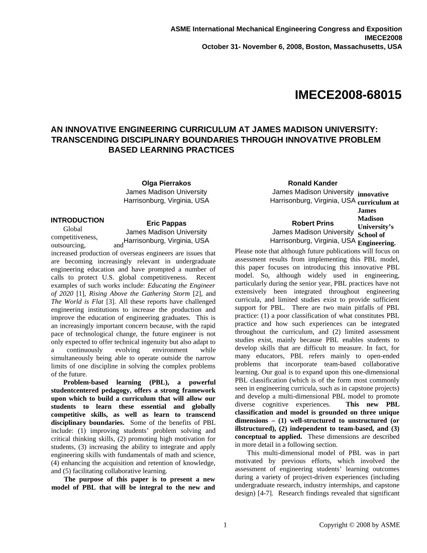 (PDF) An Innovative Engineering Curriculum at James Madison University