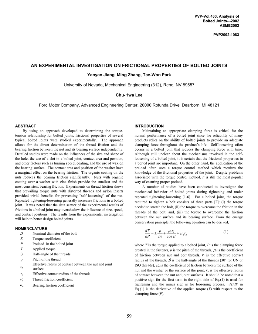 PDF) An Experimental Investigation on Frictional Properties of