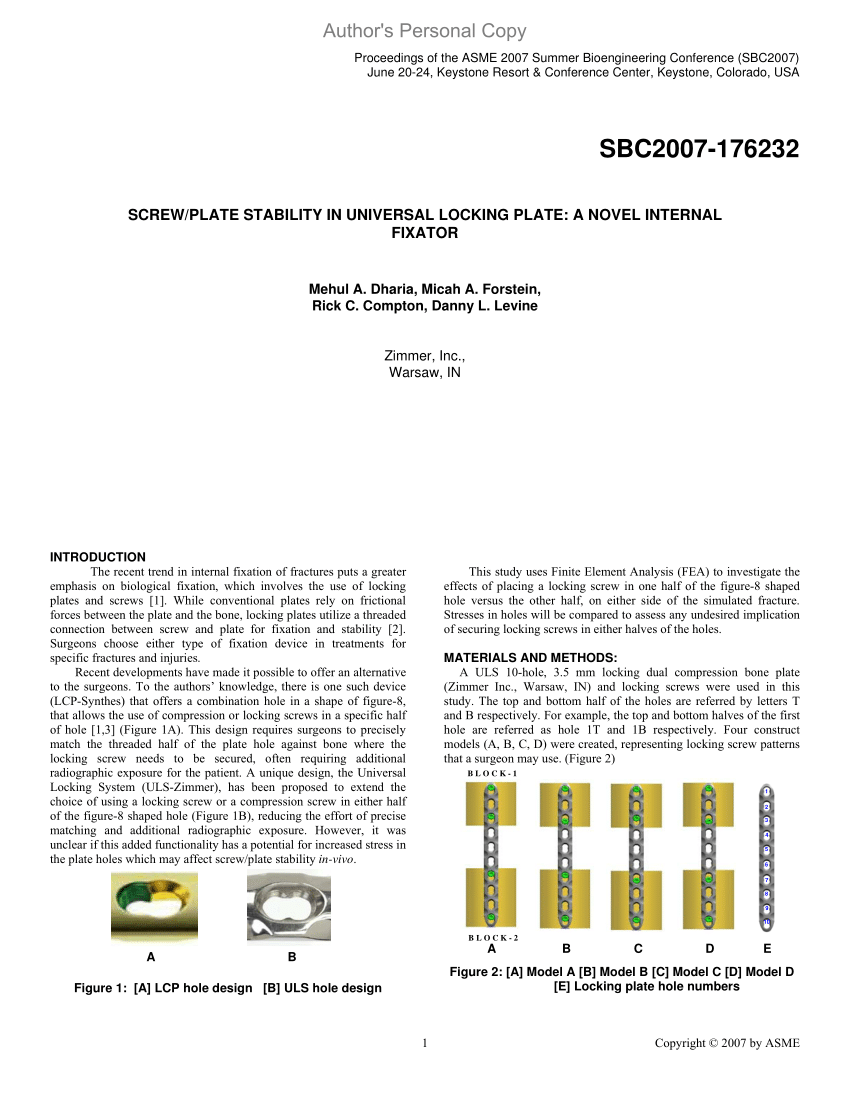 (PDF) Screw/Plate Stability in Universal Locking Plate: A Novel