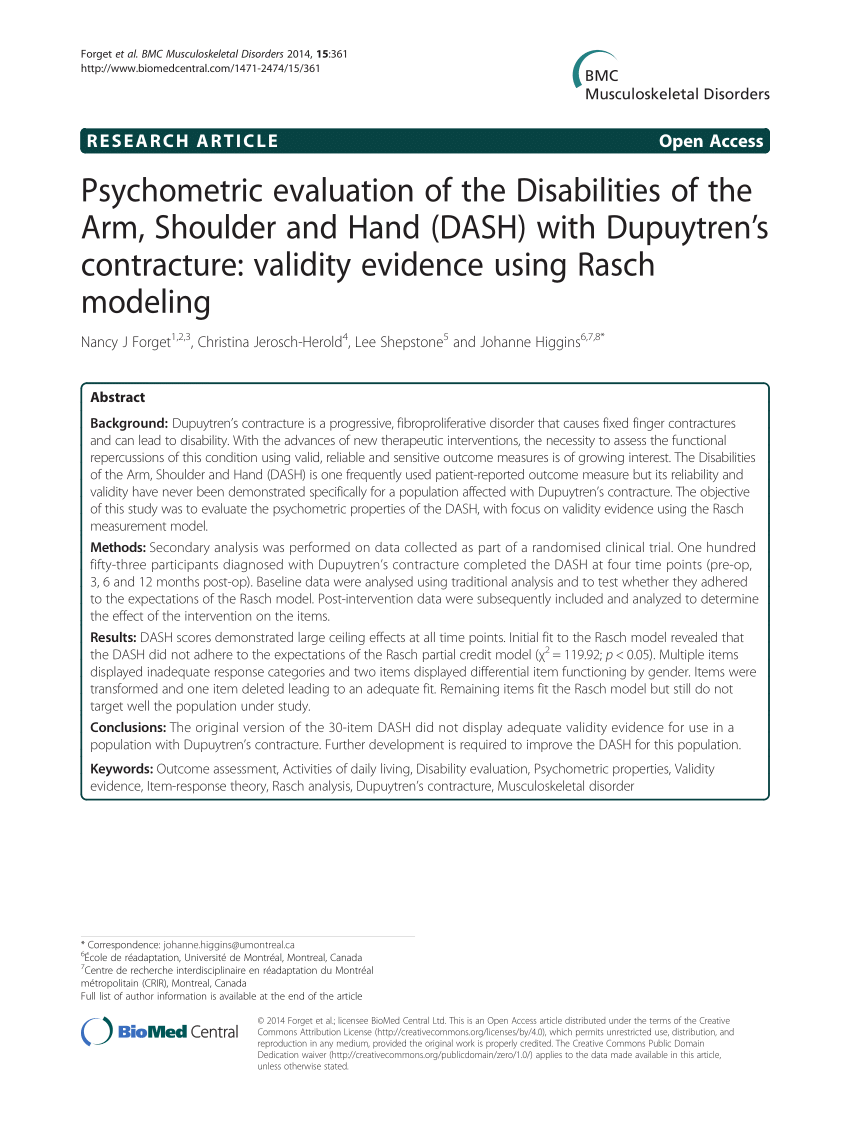PDF) Psychometric evaluation of the Disabilities of the Arm ...