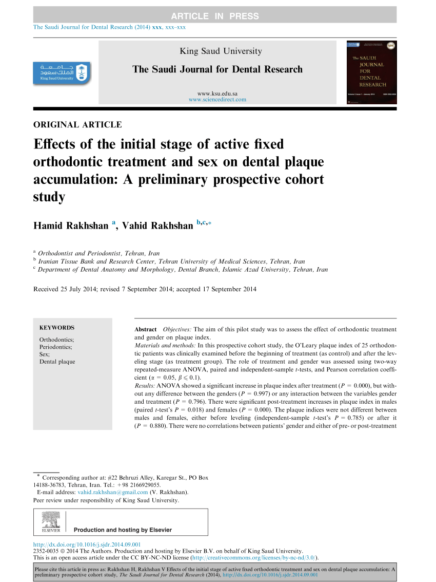 Pdf Effects Of The Initial Stage Of Active Fixed Orthodontic Treatment And Sex On Dental 7028