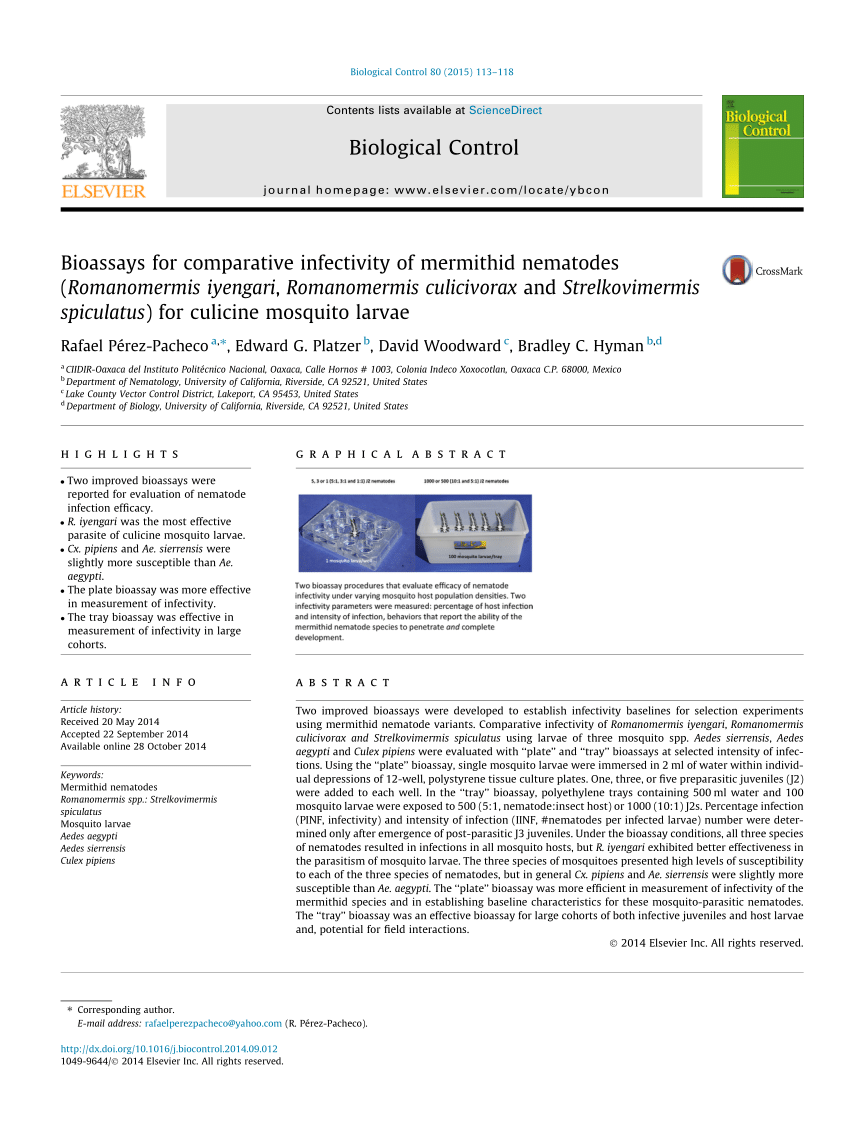 Pdf Bioassays For Comparative Infectivity Of Mermithid Nematodes Romanomermis Iyengari Romanomermis Culicivorax And Strelkovimermis Spiculatus For Culicine Mosquito Larvae