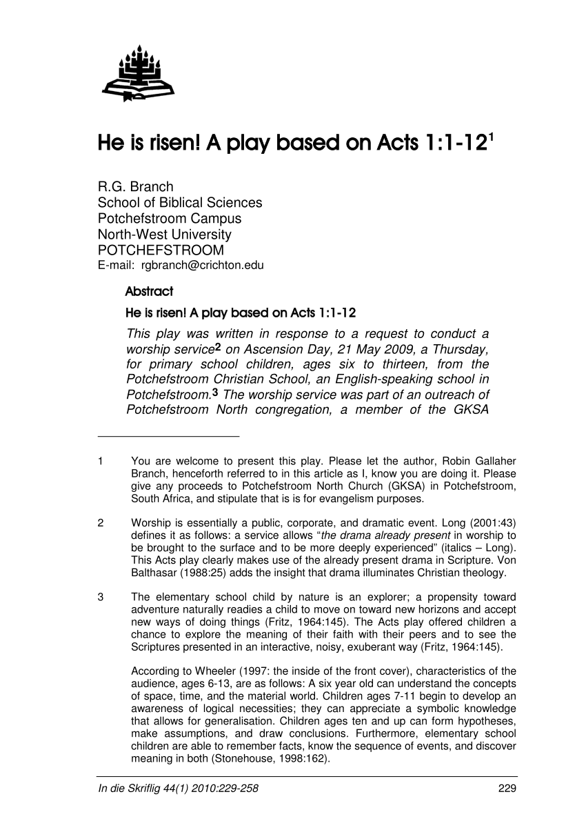 Pdf He Is Risen A Play Based On Acts 1 1 12