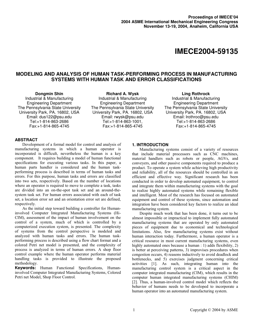 PDF) Modeling and Analysis of Human Task-Performing Process in