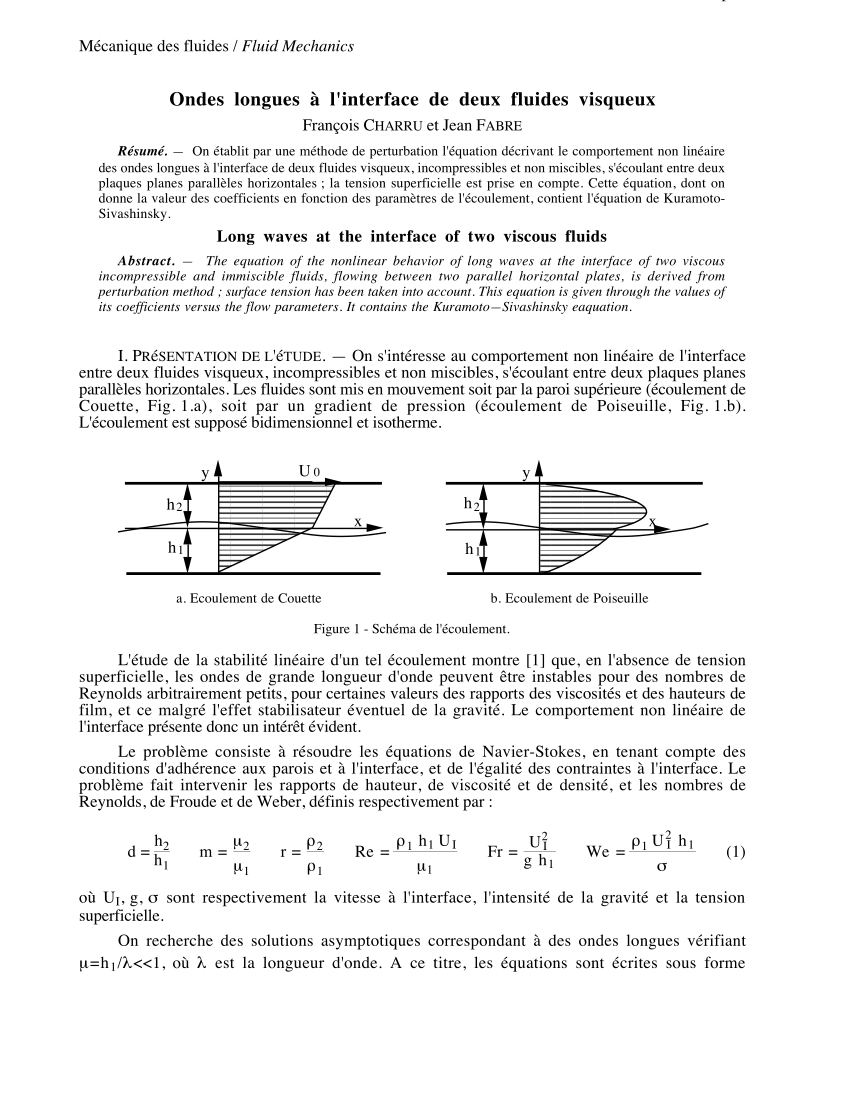 Pdf Ondes Longues A L Interface De Deux Fluides Visqueux Long Waves At The Interface Of Two Viscous Fluids