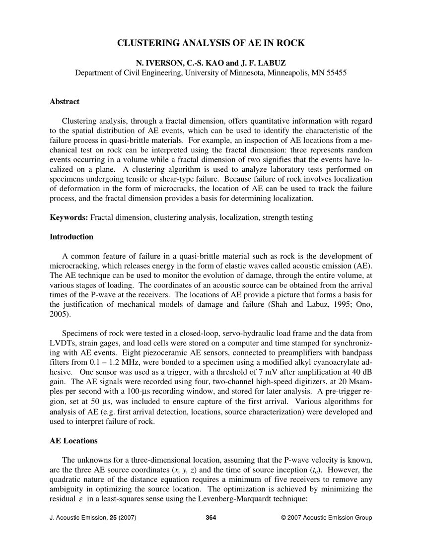 Pdf Clustering Analysis Of Ae In Rock