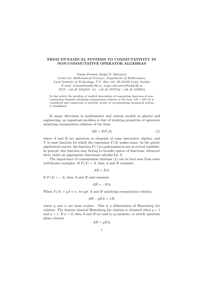 PDF) FROM DYNAMICAL SYSTEMS TO COMMUTATIVITY IN NON-COMMUTATIVE