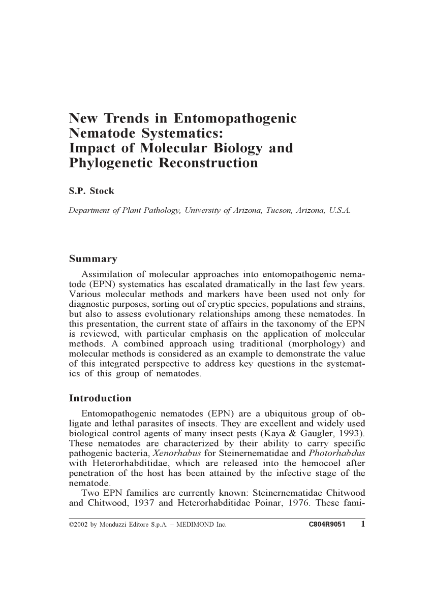 (PDF) New Trends in Entomopathogenic Nematode Systematics: Impact of