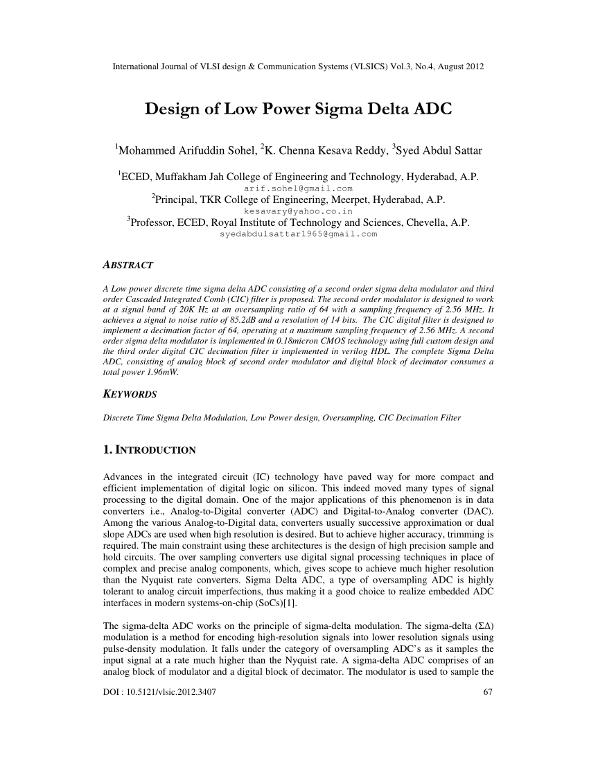 Pdf Design Of Low Power Sigma Delta Adc