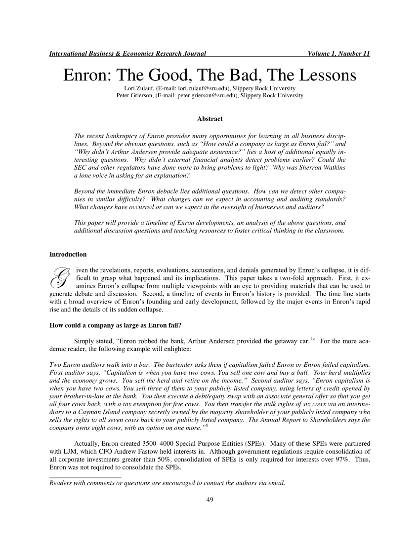 PDF) Enron: The Good, The Bad, The Lessons