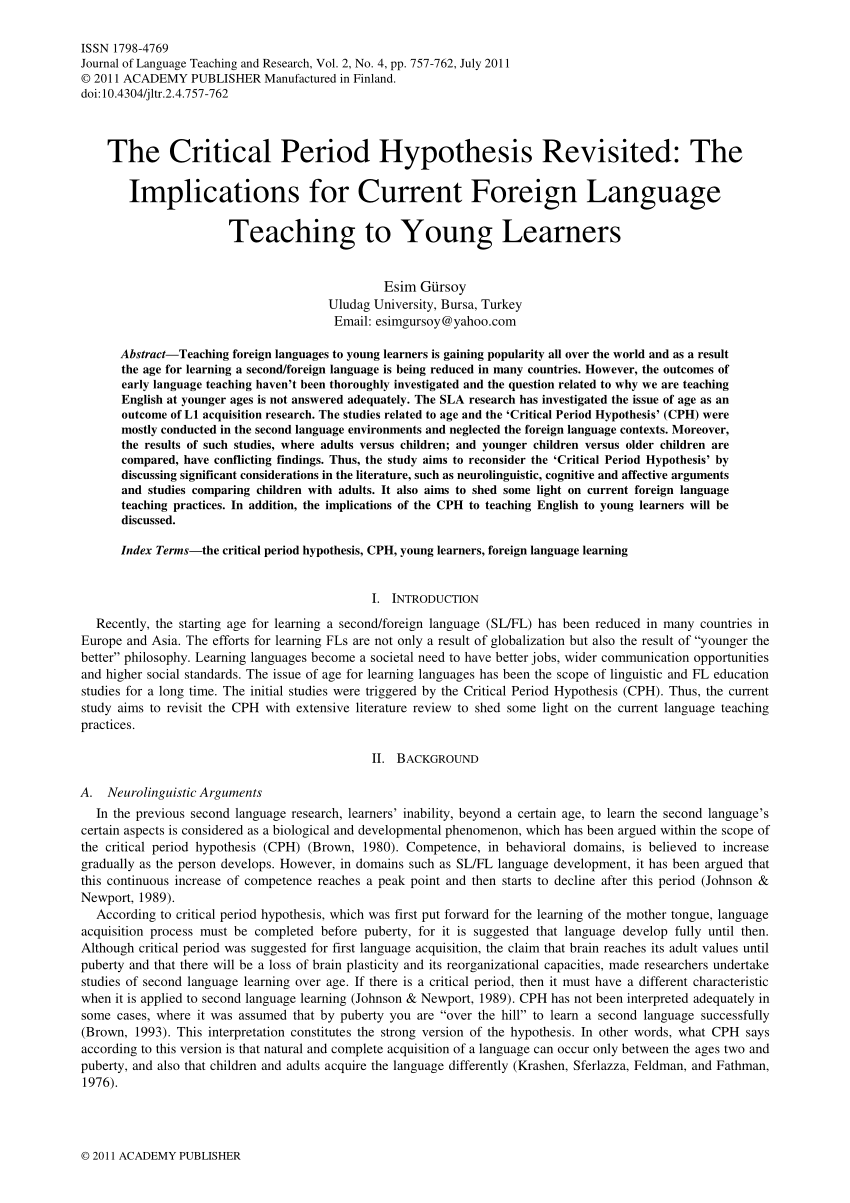 PDF) The Critical Period Hypothesis Revisited: The Implications