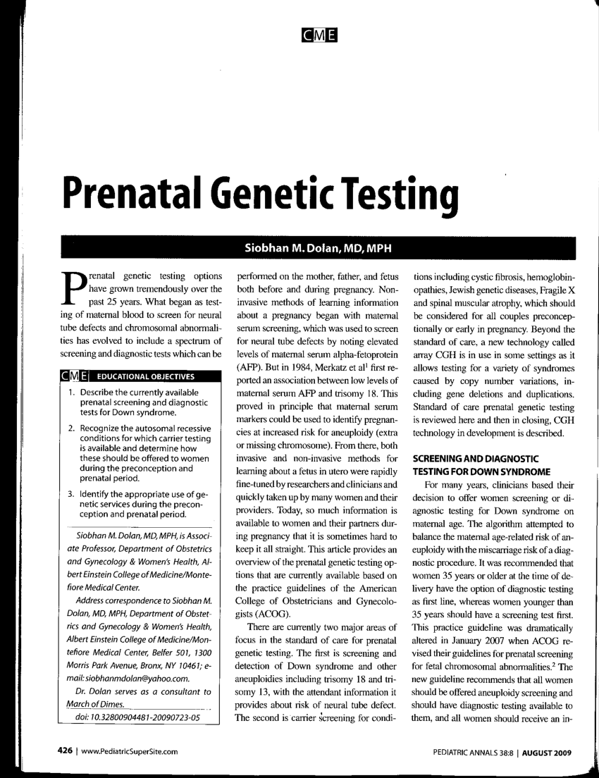 Pdf Prenatal Genetic Testing