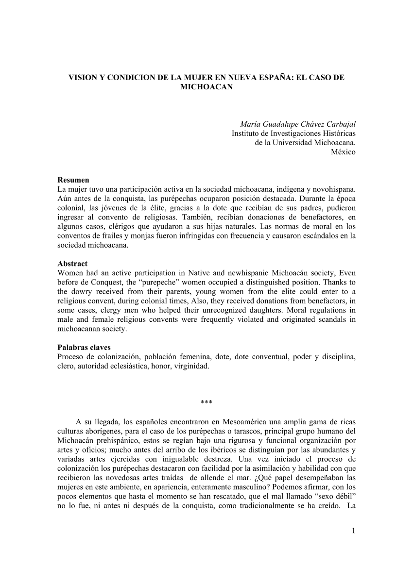 Pdf Vision Y Condicion De La Mujer En Nueva Espana El Caso De Michoacan