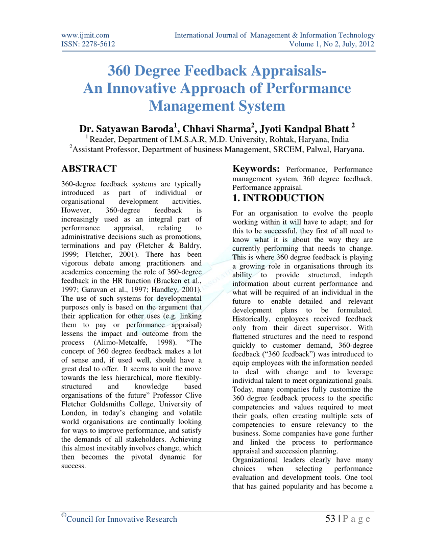 (PDF) 360 Degree Feedback Appraisals An Innovative Approach of