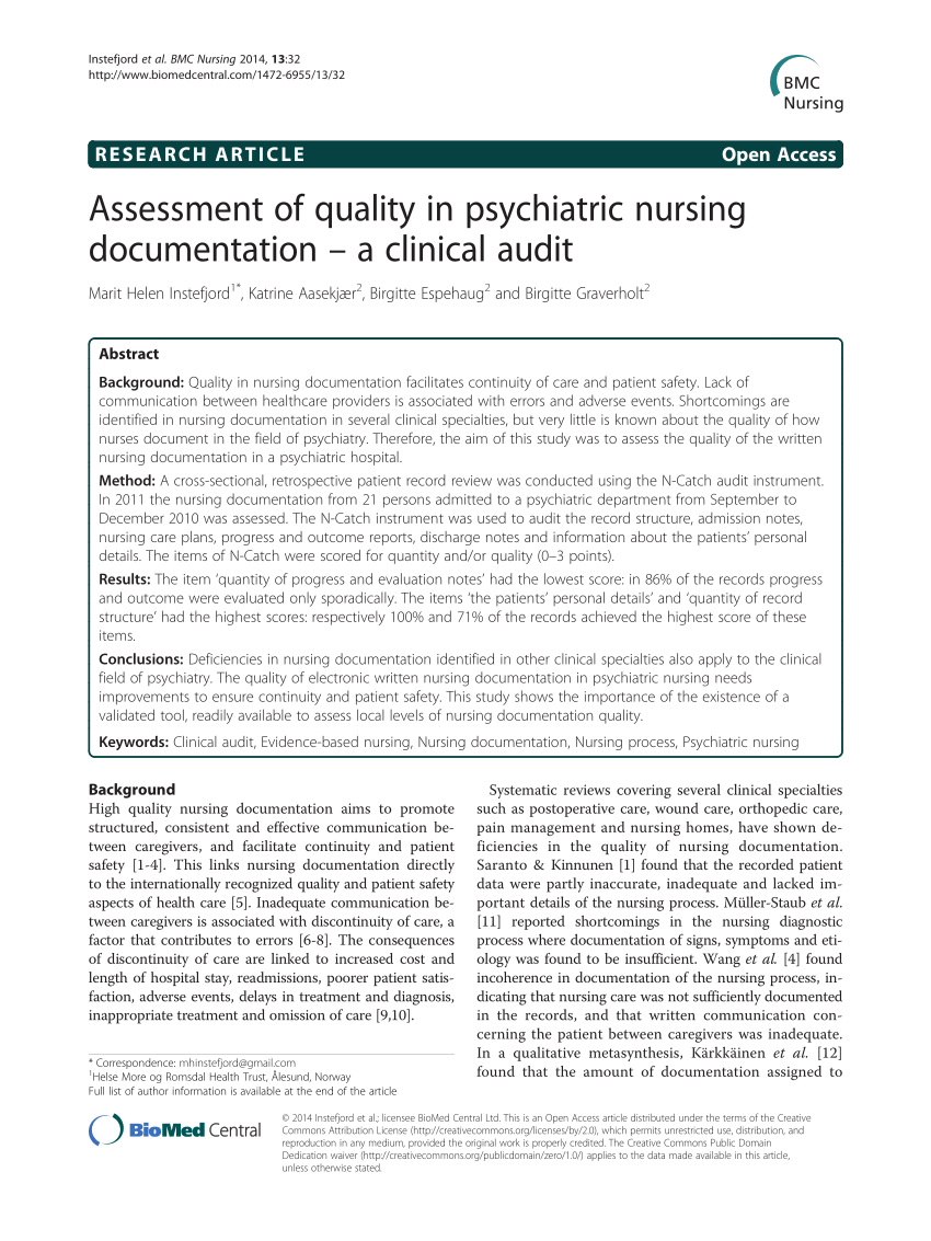 PDF) Assessment of quality in psychiatric nursing documentation Throughout Nurse Notes Template