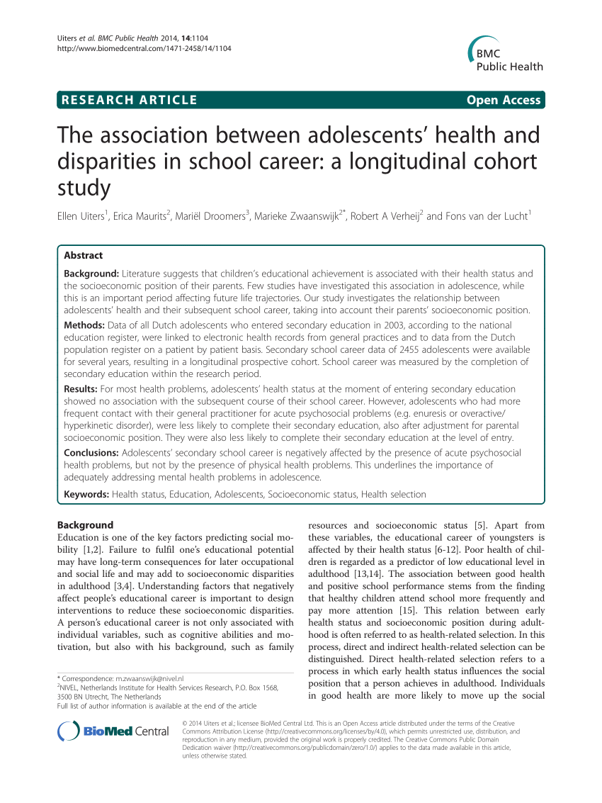 PDF) The association between adolescents' health and disparities ...