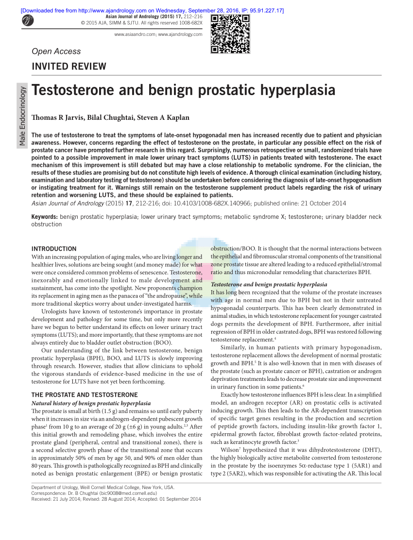 does low testosterone cause prostate enlargement)