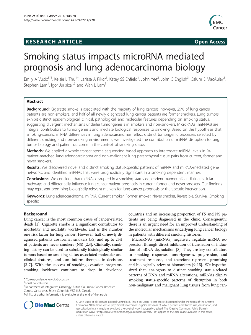 (PDF) Smoking status impacts microRNA mediated prognosis and lung